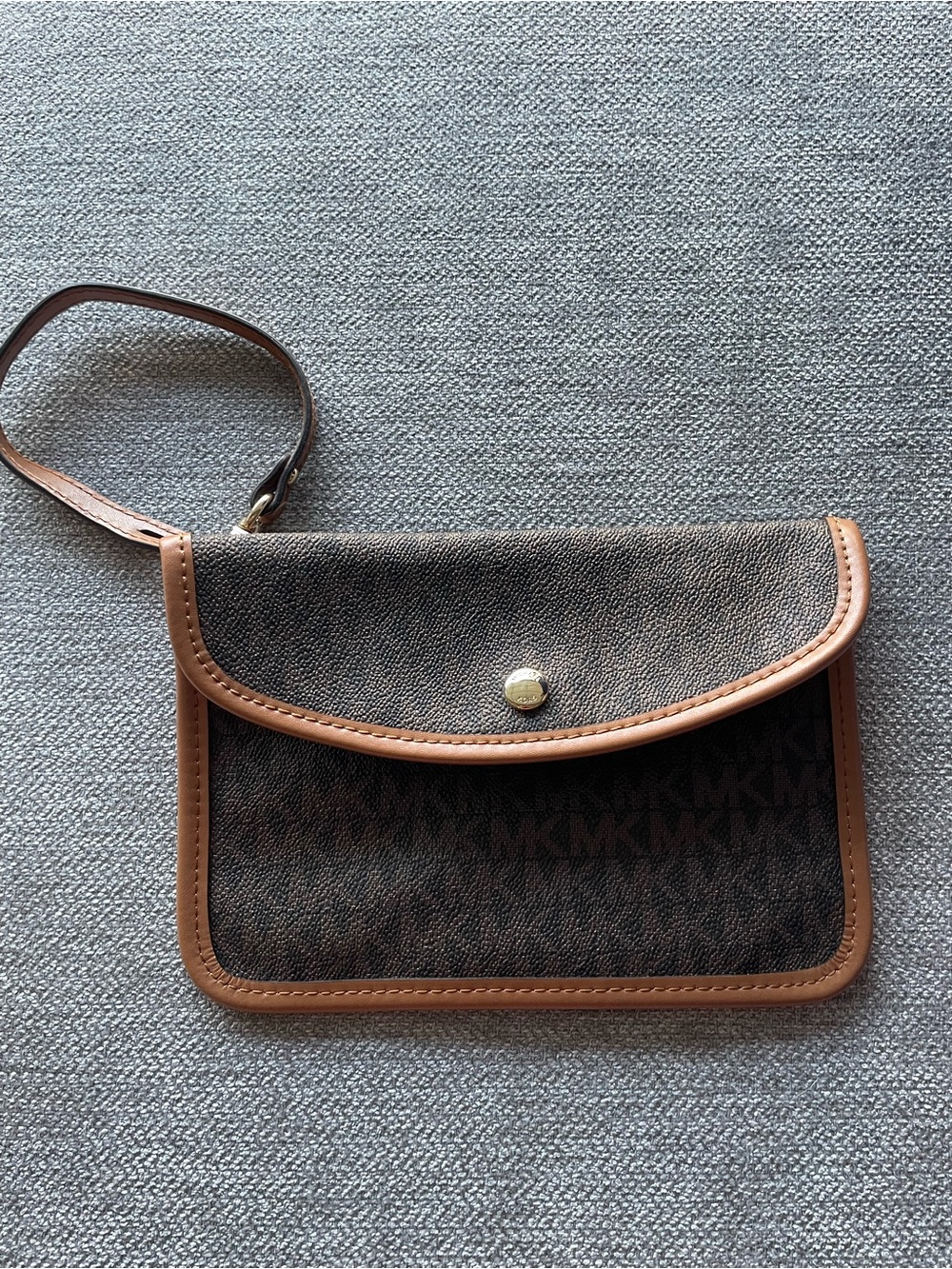 Michael Kors Brown and Tan MK Logo Wristlet Clutch